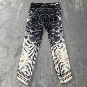 Lululemon Leggings Size 4 High Rise Feather Print Black White Mesh 7/8 Crop